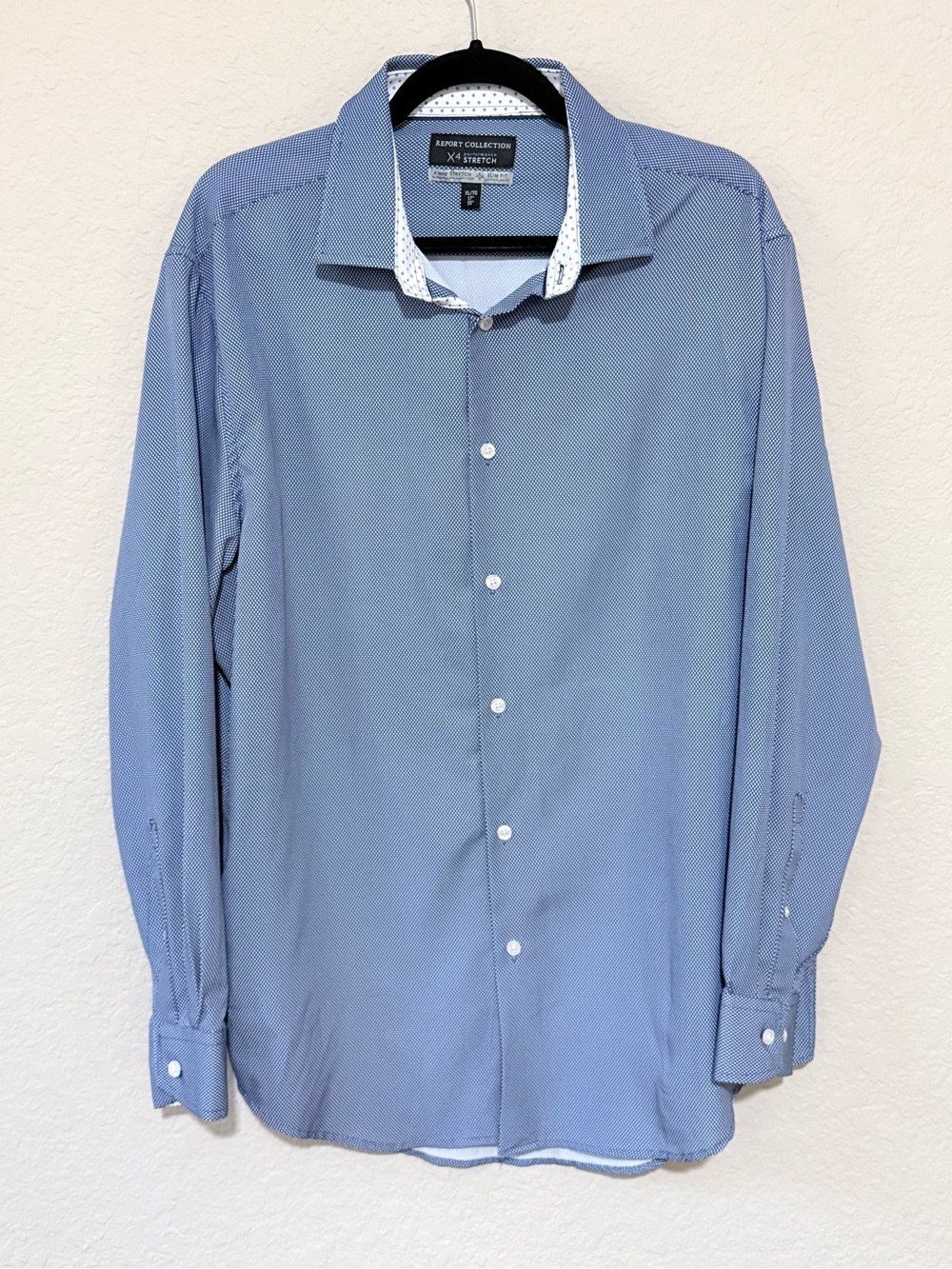 Report Collection Blue Micro-Pattern Stretch Dress Shirt